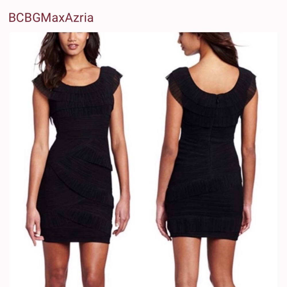 BCBGMaxAzria Briana Mesh Ruffled Dress in Black